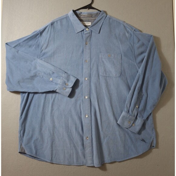 Tommy Bahama Coastline Cord Mens 2XB Sky Blue Corduroy Embroidered Logo Shirt - Picture 1 of 8